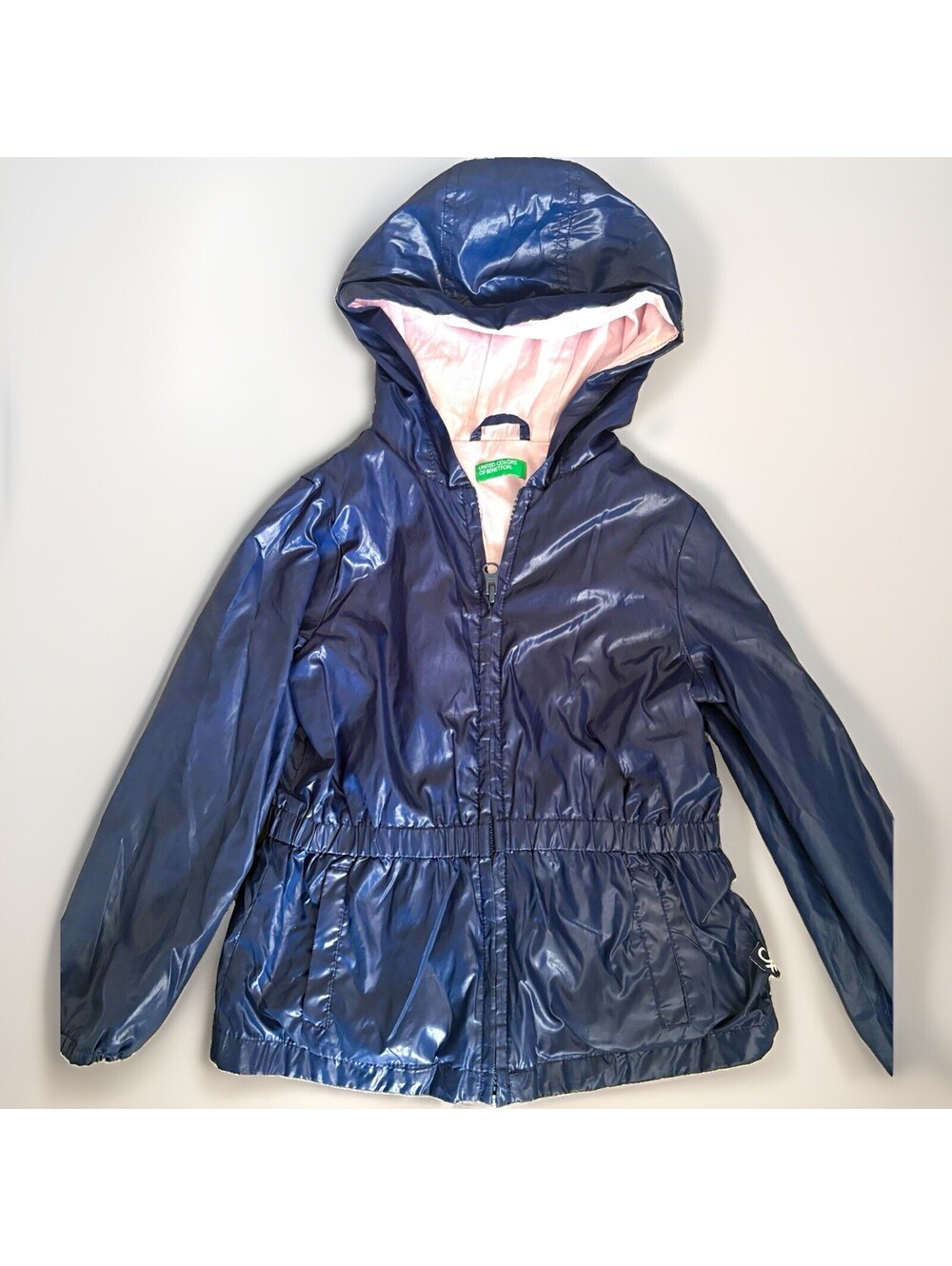 United Colors of Benetton Girl Blue Solid Hooded Windbreaker Full Zip Short 110